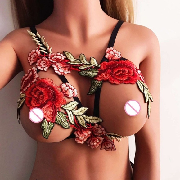 Embroidered Rose Harness Cage Bra Bralette O/S - Picture 2 of 6